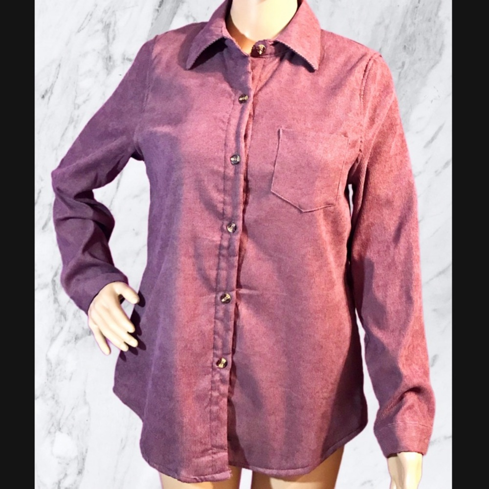 “NEW” 
Women's Purple Curdoroy Long Sleeve Button-Up Shirt